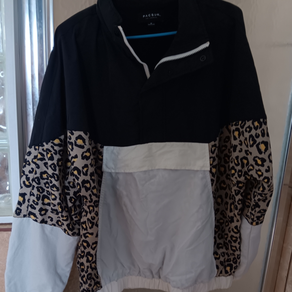 PacSun Colorblock Leopard Anorak Jacket - Black, Cream, Leopard